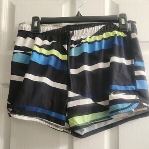 NIKE Athletic Shorts w Spandex vintage Blue Black Dri Fit Stripes Women's S